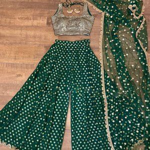 Designer Indowestern Blouse With Palazzo Sharara And Dupatta, Inian Wedding Mehe